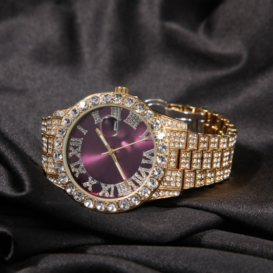 Big Dial Watches Full Iced Out Stainless Steel Fashion Luxury Rhinestones Quartz